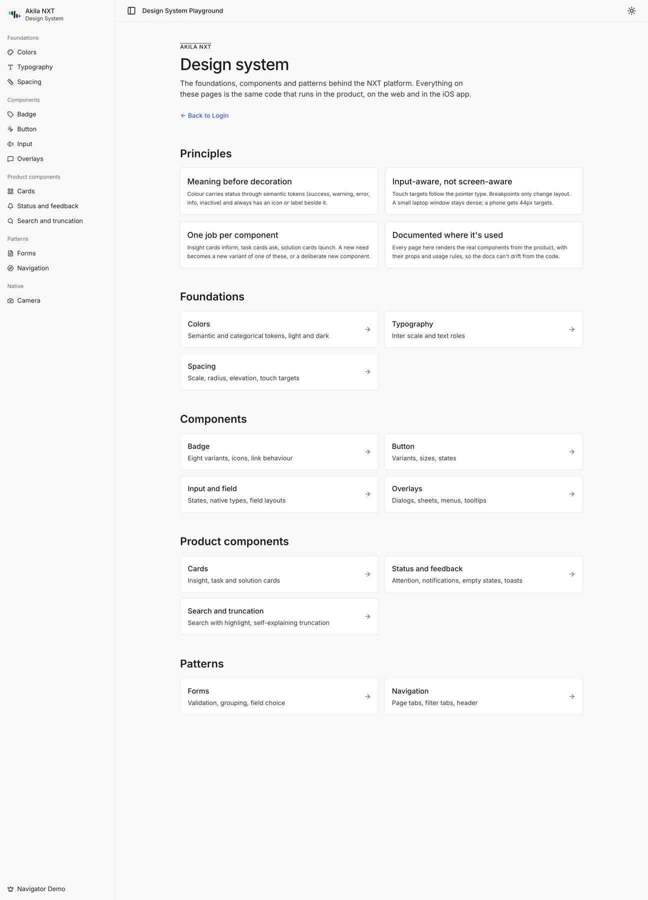 Design system overview page